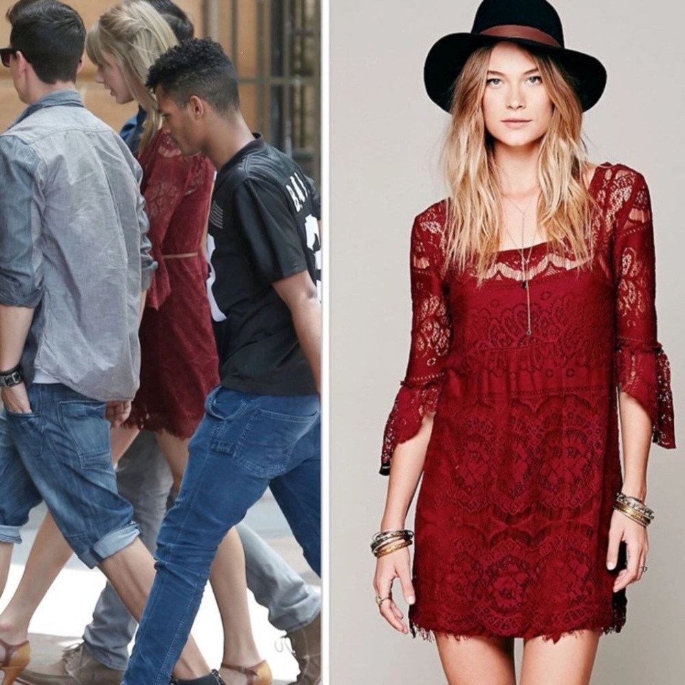 Free People Burgundy Lace Mini Dress as seen on Taylor Swift